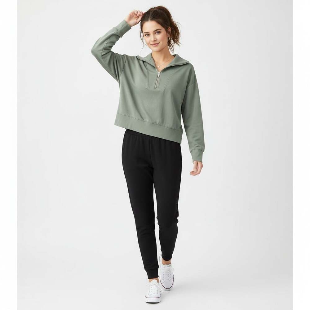 Lou & Grey Scubasoft Quarter Zip Pullover Women's Medium Sage Green